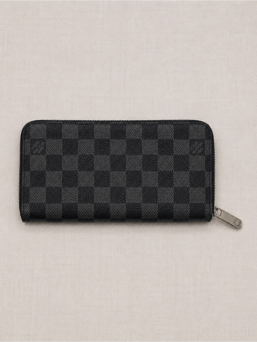 Black Checkered Zip-Around Leather Wallet - Women Accessories